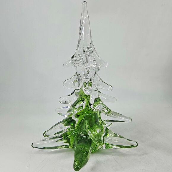Konstglas Ronneby Sweden Crystal Glass Clear & Green Christmas Tree 8" Signed - Picture 3 of 5